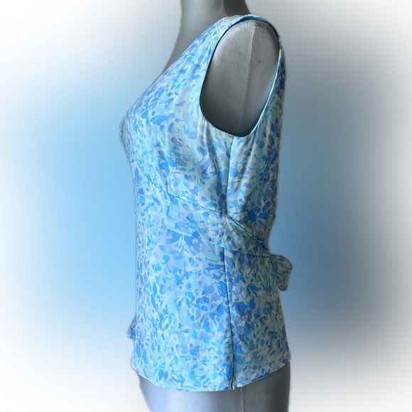 Ann Taylor Blue Silk Chiffon Tie-Back Sleeveless Blouse with Empire Waist - Picture 6 of 15
